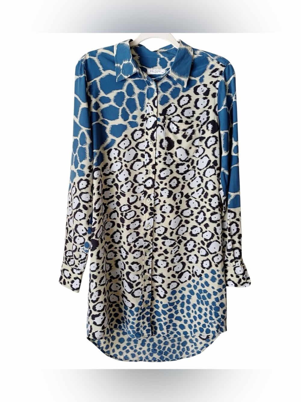 Equipment Femme | 100% Silk Leopard Animal Print Tunic Blouse Long Sleeves Small